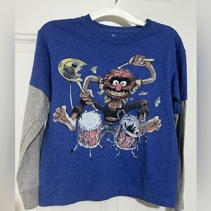 Kids Muppets Long Sleeve Blue and Gray Drum Character Tee